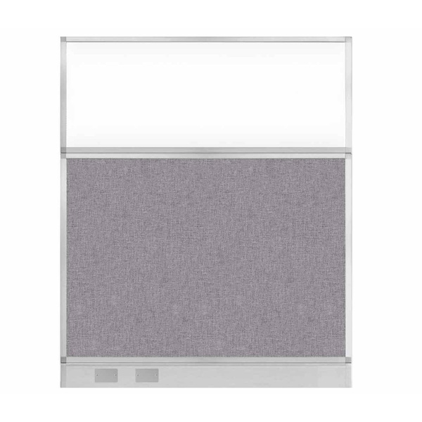 Hush Panel Configurable Cubicle Partition 5' x 6' Cloud Gray Fabric Clear Window w/ Cable Channel